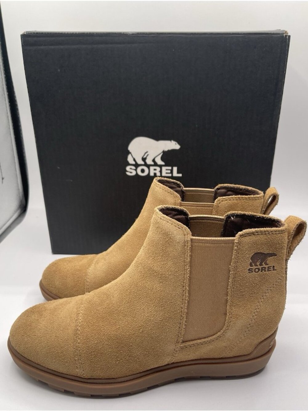 Sorel Women's Evie II Chelsea Boots Womens Size 8 Caribou Buff Gum Leather Suede - Picture 12 of 16